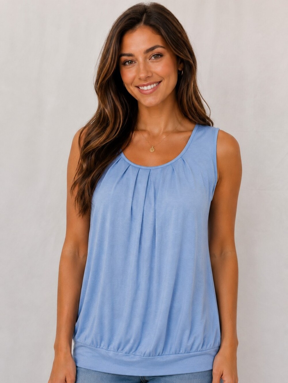 Zenana Outfitters Light Blue Pleated Sleeveless Blouse